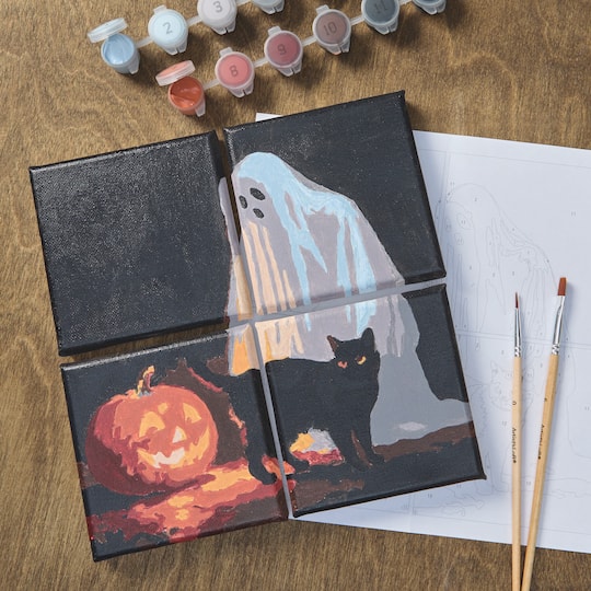 Jack-o'-Lantern, Black Cat & Ghost Paint-by-Number Gallery Mini Kit by Artist's Loft®